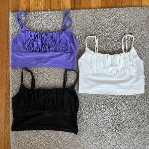 THREE stretchy crop adjustable strap tank tops, size medium